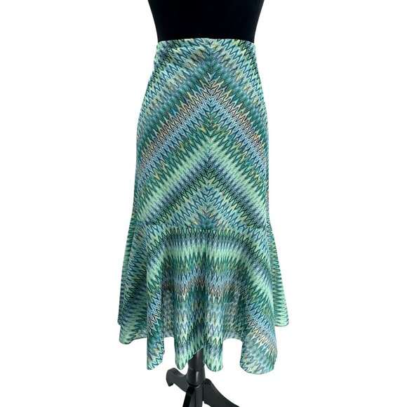 New York Co Y2K Slip Skirt Womens L Green Chevron Knit Flare Hem Pull On Vintage - Picture 1 of 6